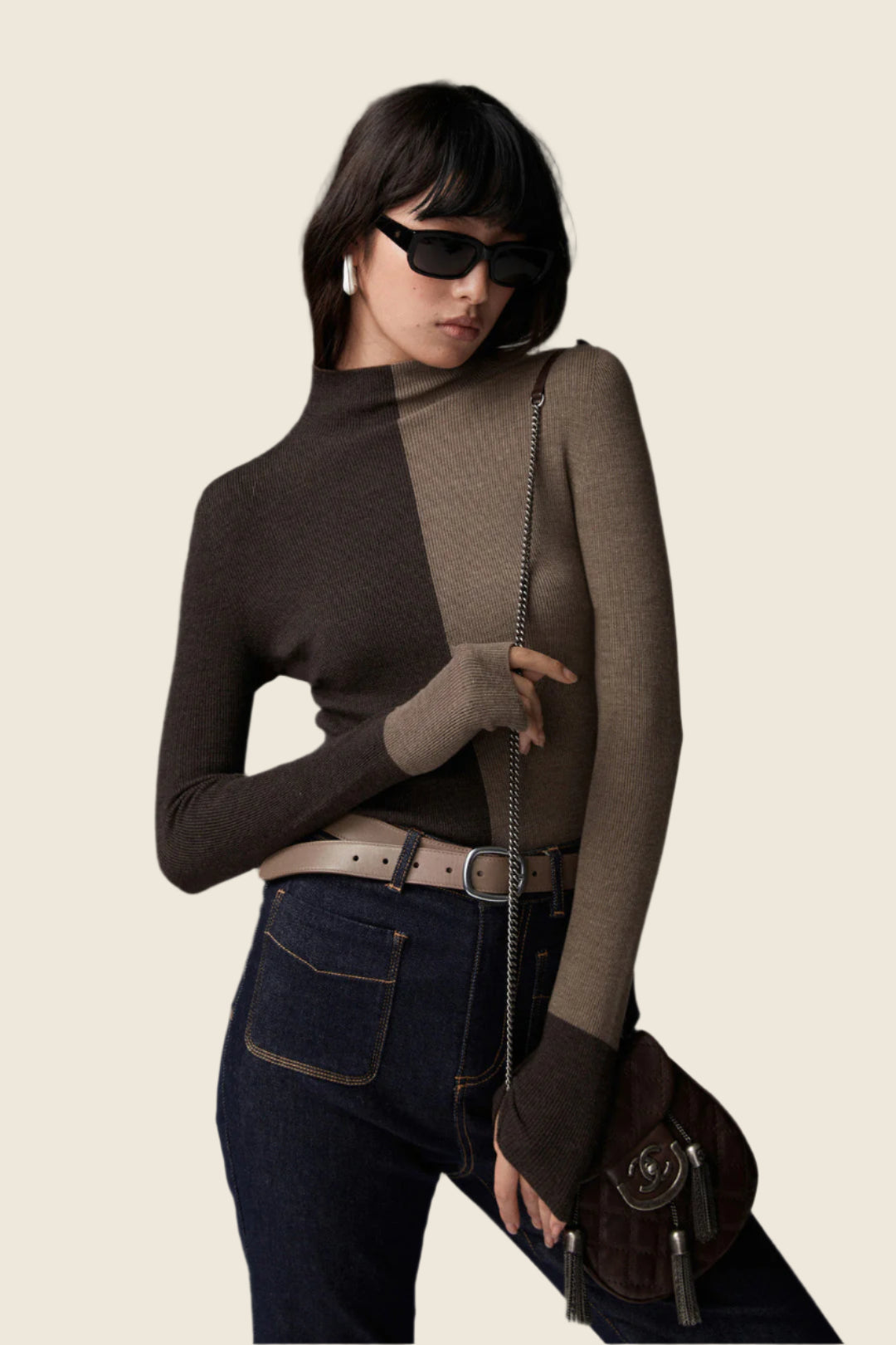 Sweater with contrasting panels