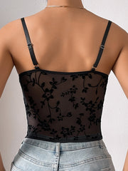 Black floral mesh corset