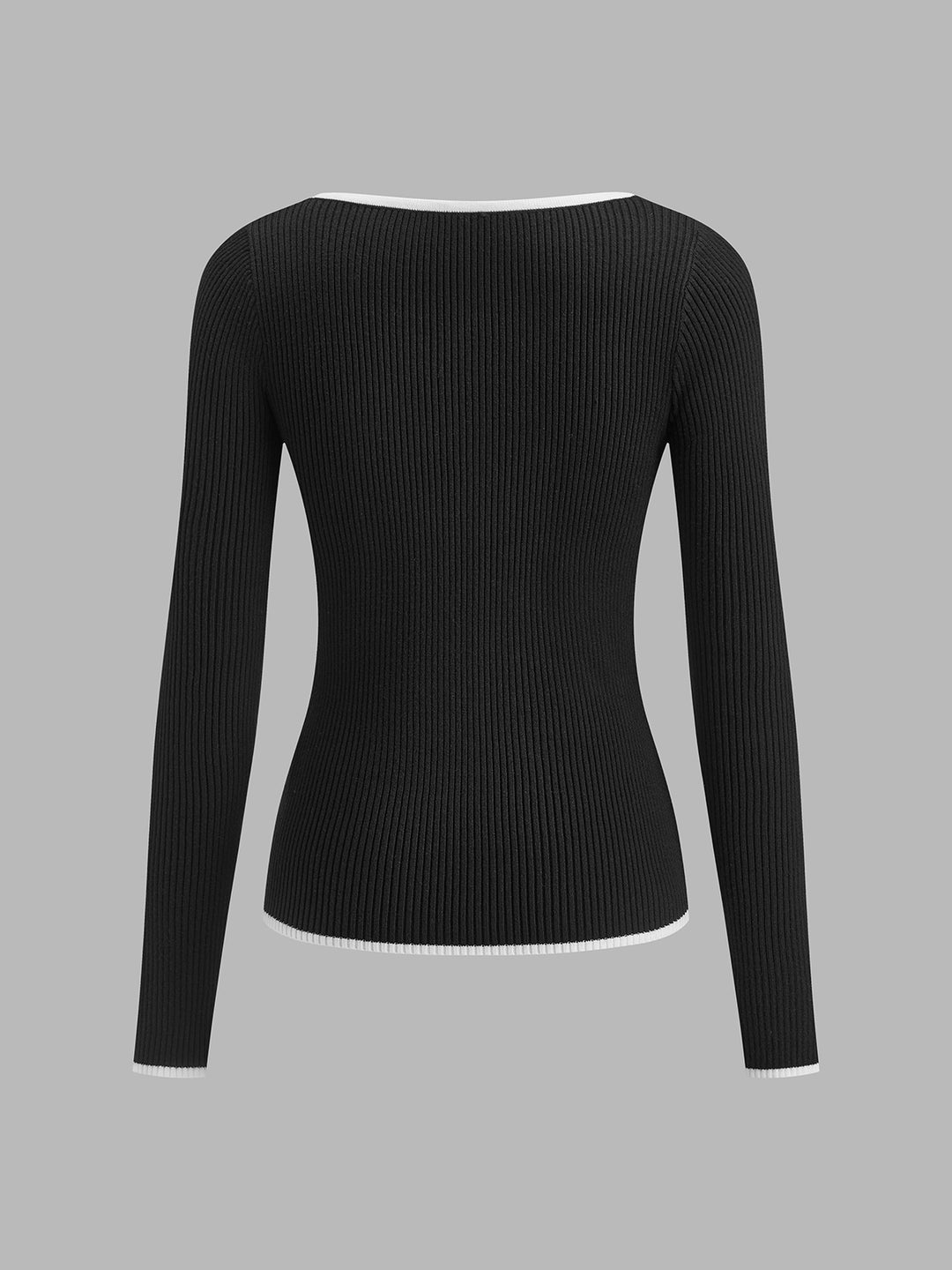 Ribbed top with long sleeves, contrast trim and V-neck