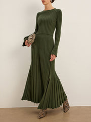 Ribbed set with long sleeve top and long skirt