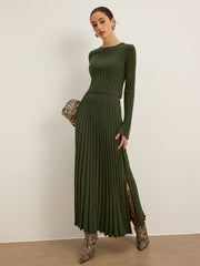 Ribbed set with long sleeve top and long skirt