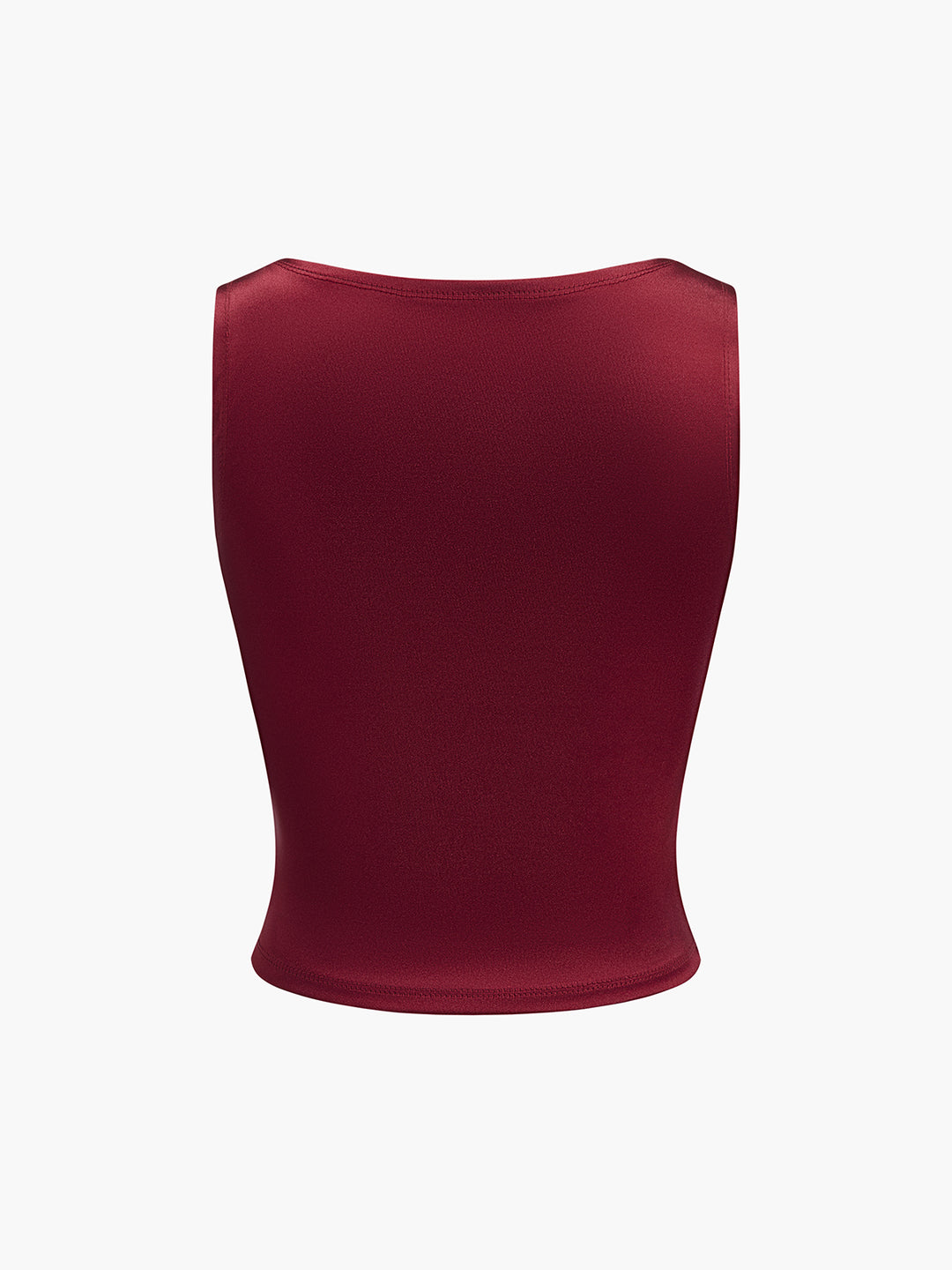 Shiny burgundy top with draped bust