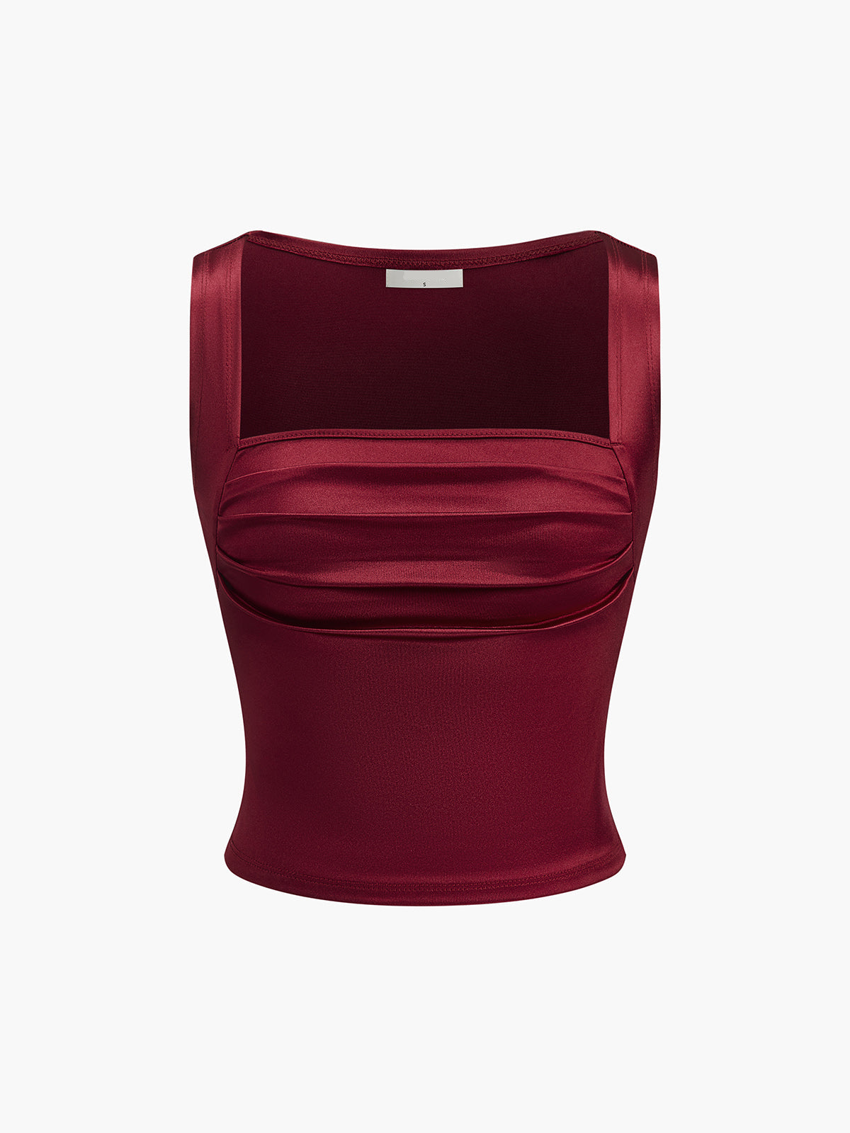Shiny burgundy top with draped bust