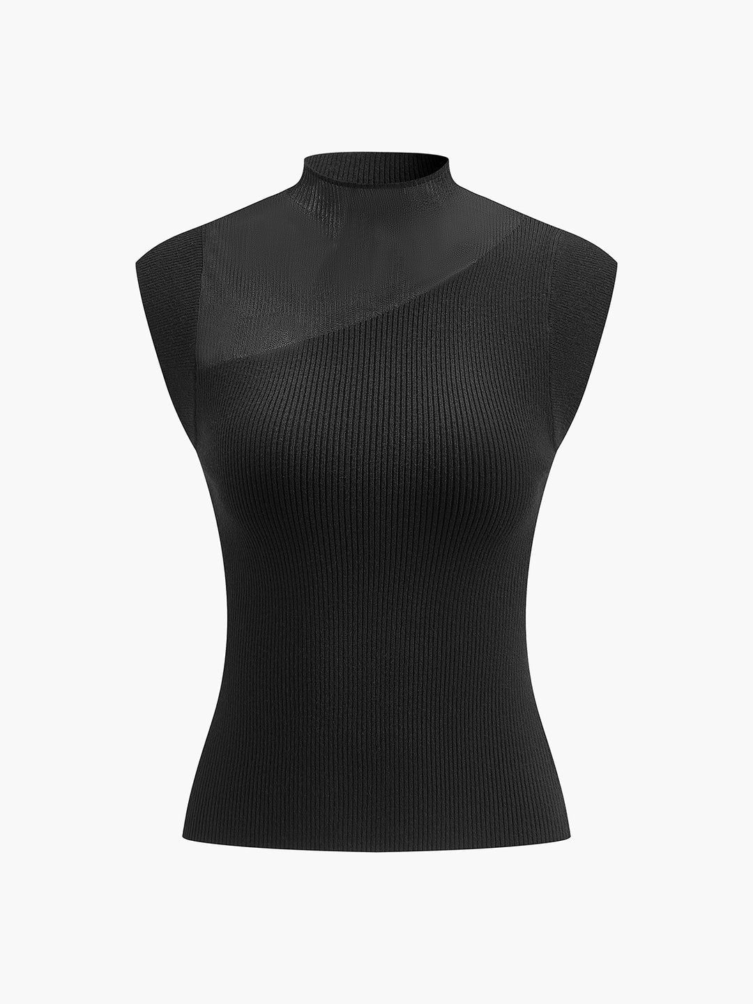 Sleeveless ribbed top with fishnet details