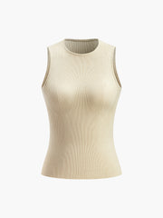 Fitted ribbed top with high neckline