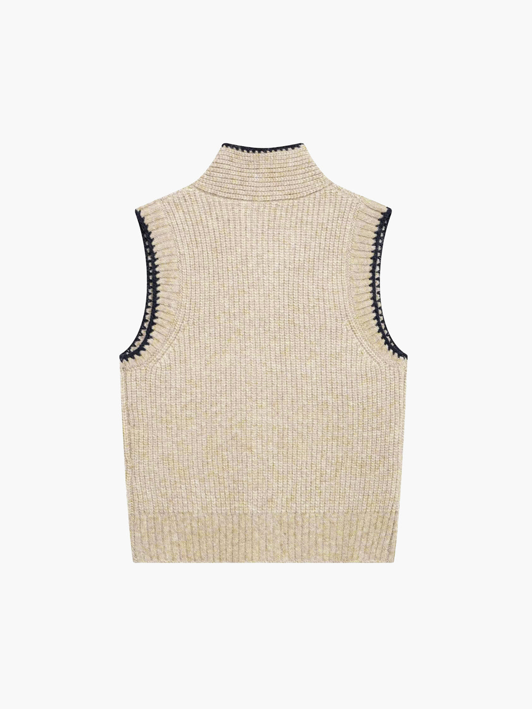 Beige knitted vest with knotted collar and buttons