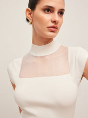 Sleeveless top with mesh details and high neck