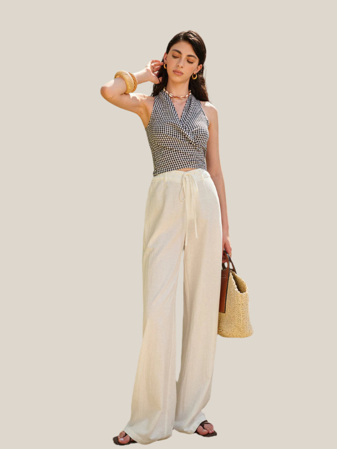 Plaid wrap top with bows