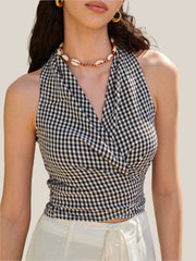 Plaid wrap top with bows