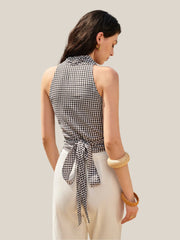 Plaid wrap top with bows