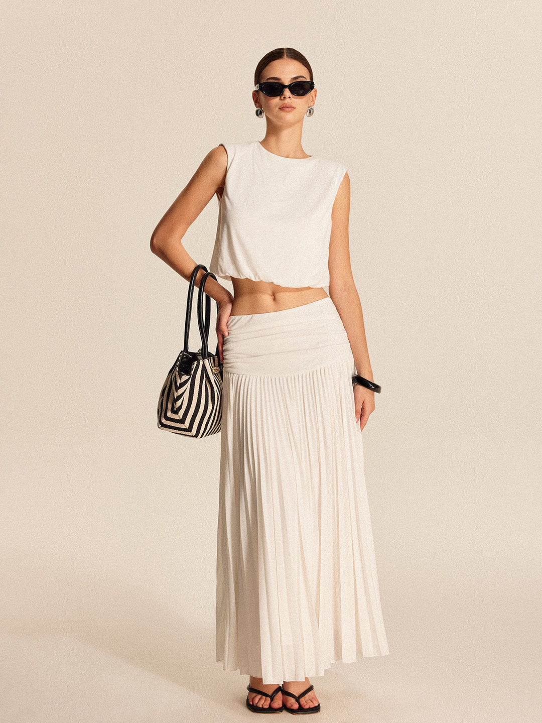 Pleated top and long dress set
