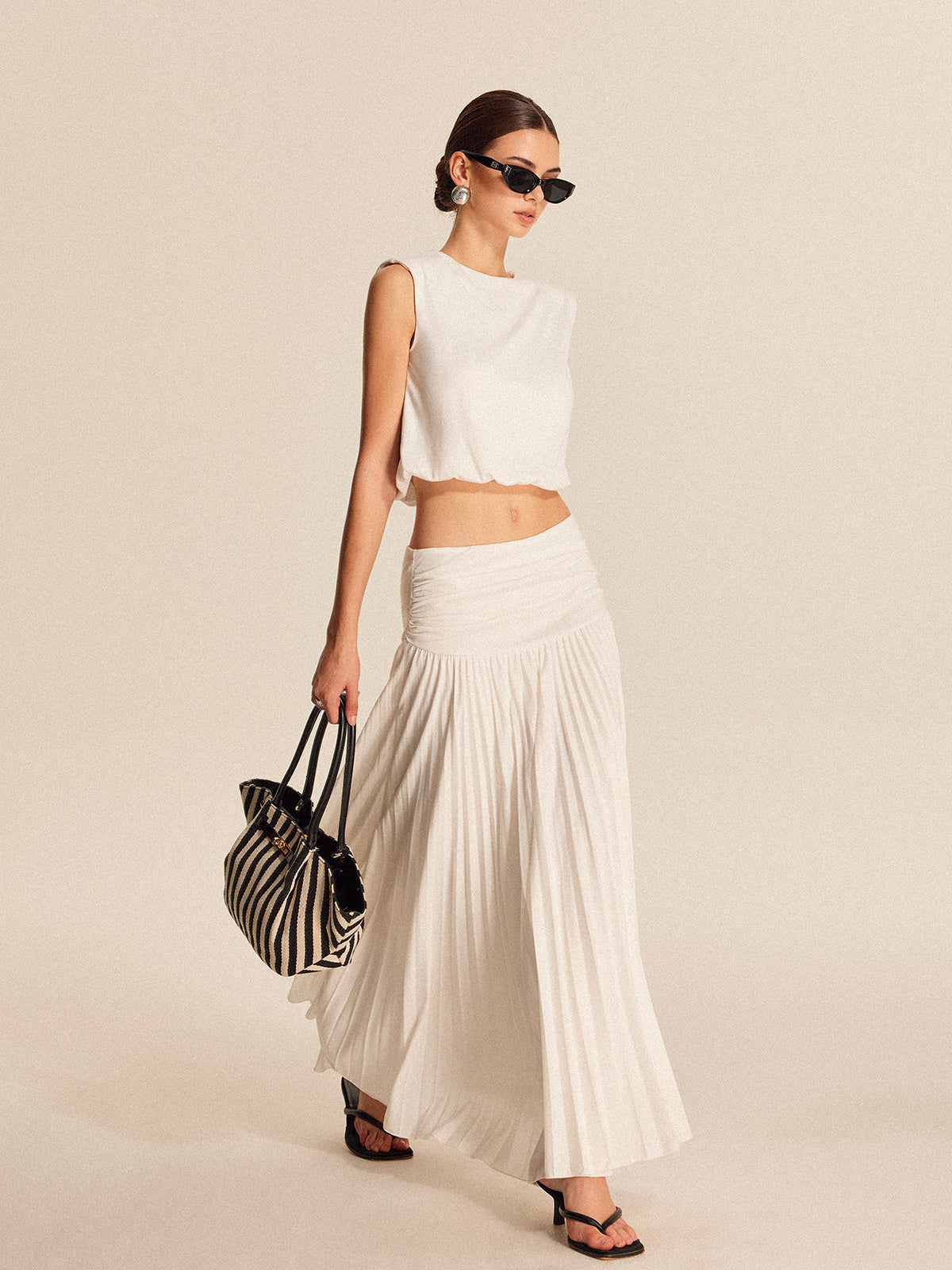 Pleated top and long dress set