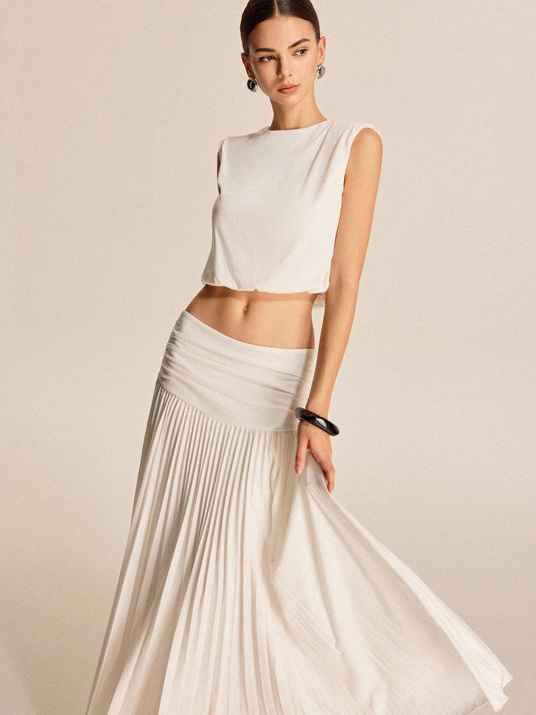 Pleated top and long dress set