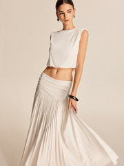 Pleated top and long dress set