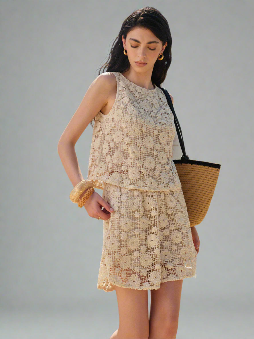 Beige floral lace set