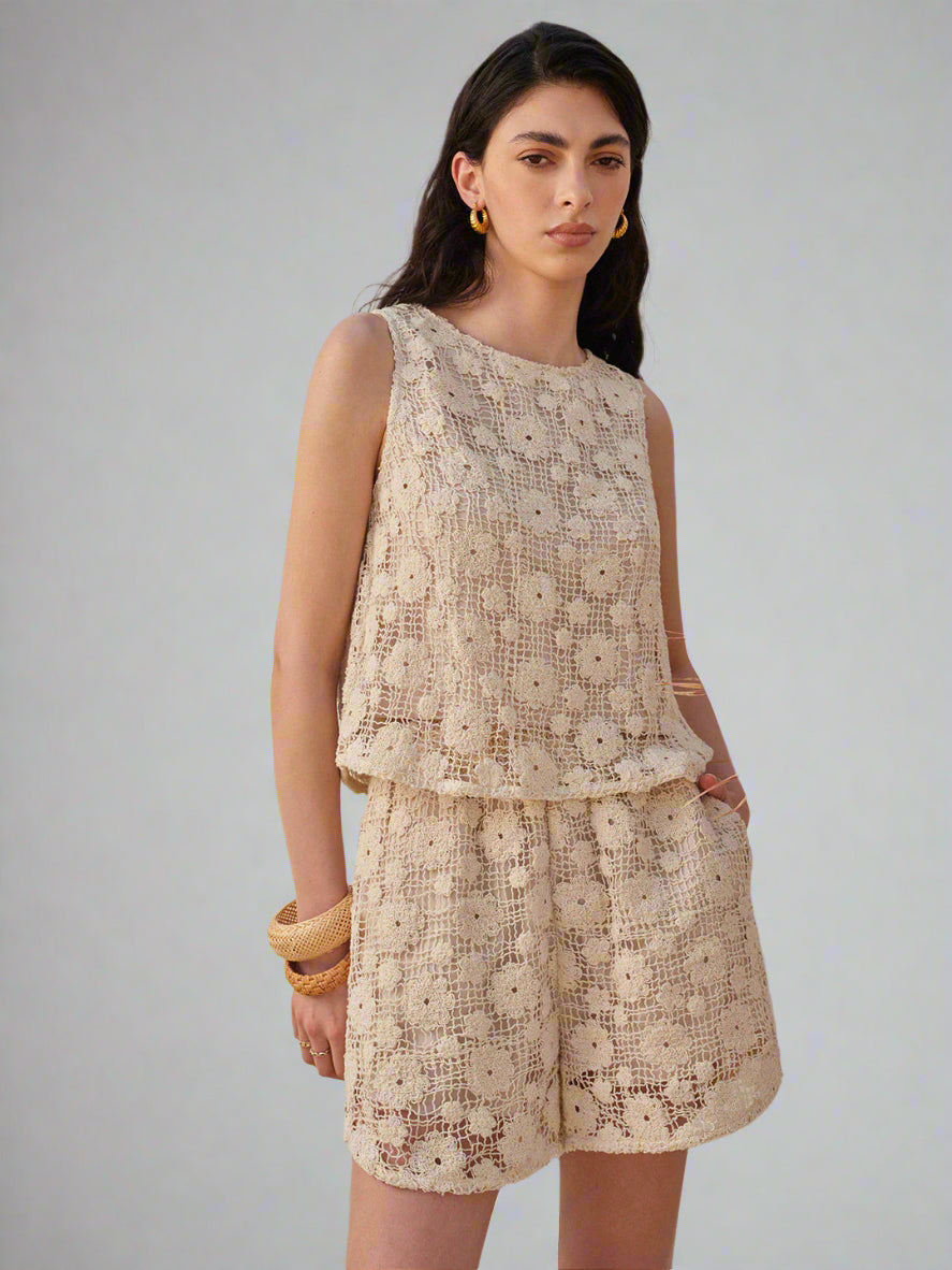 Beige floral lace set