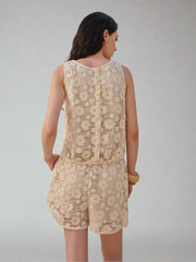 Beige floral lace set