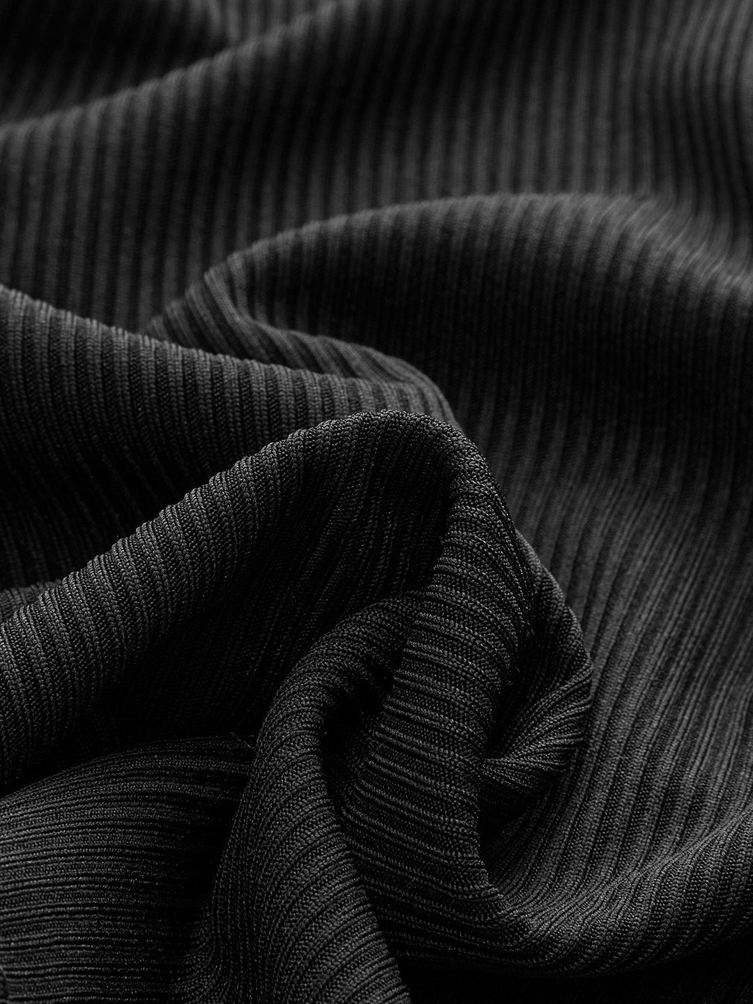 Black ribbed top with draped square neckline