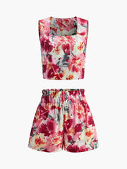 Floral print summer set with top and shorts