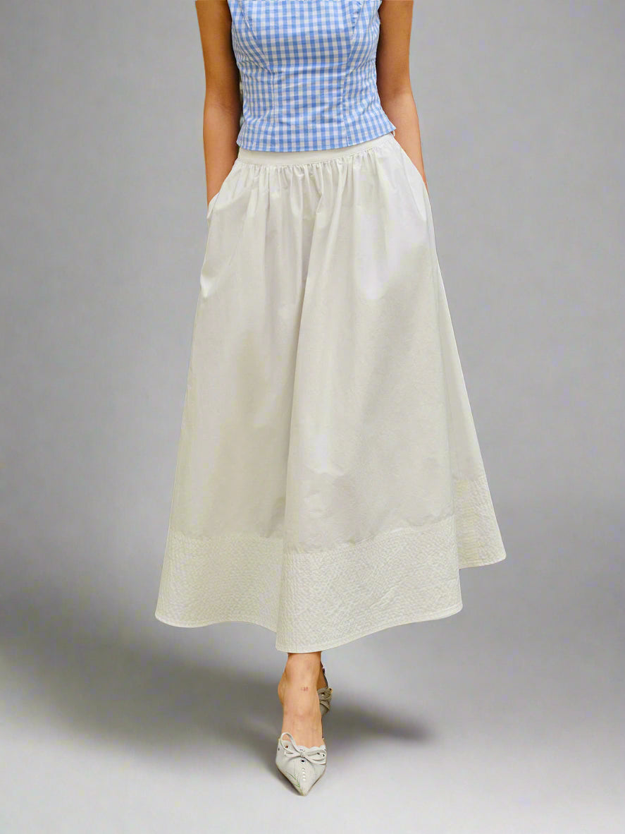 White flared long skirt