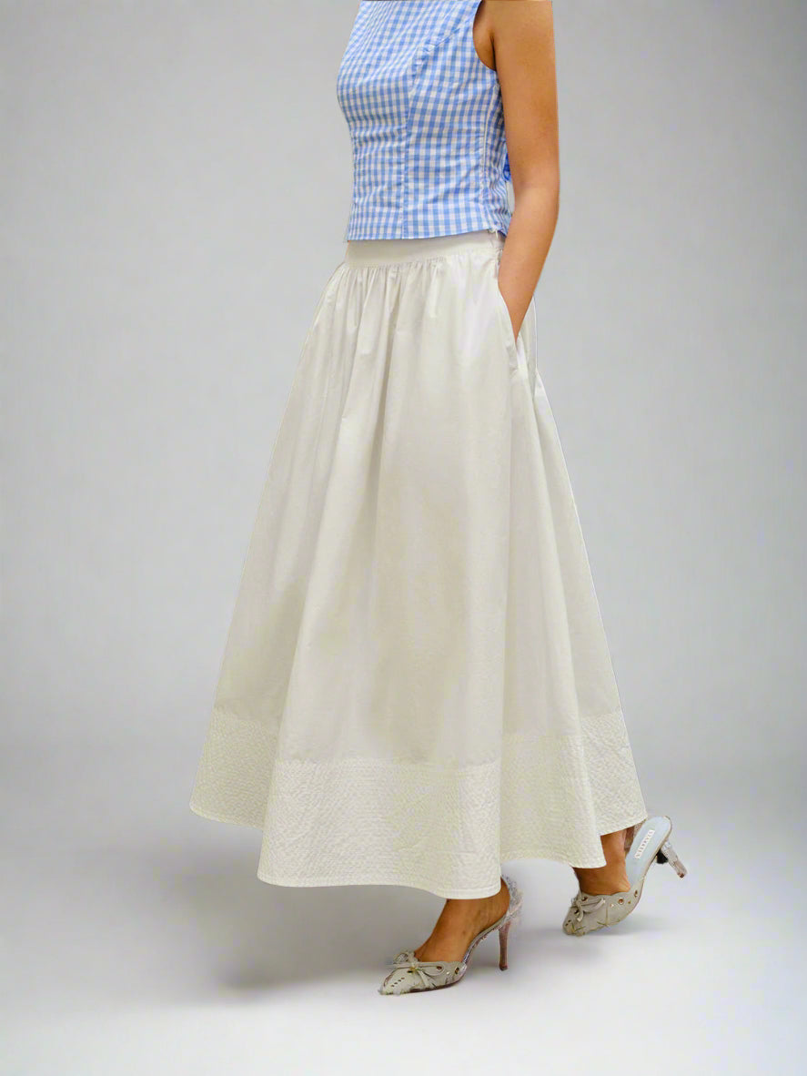 White flared long skirt