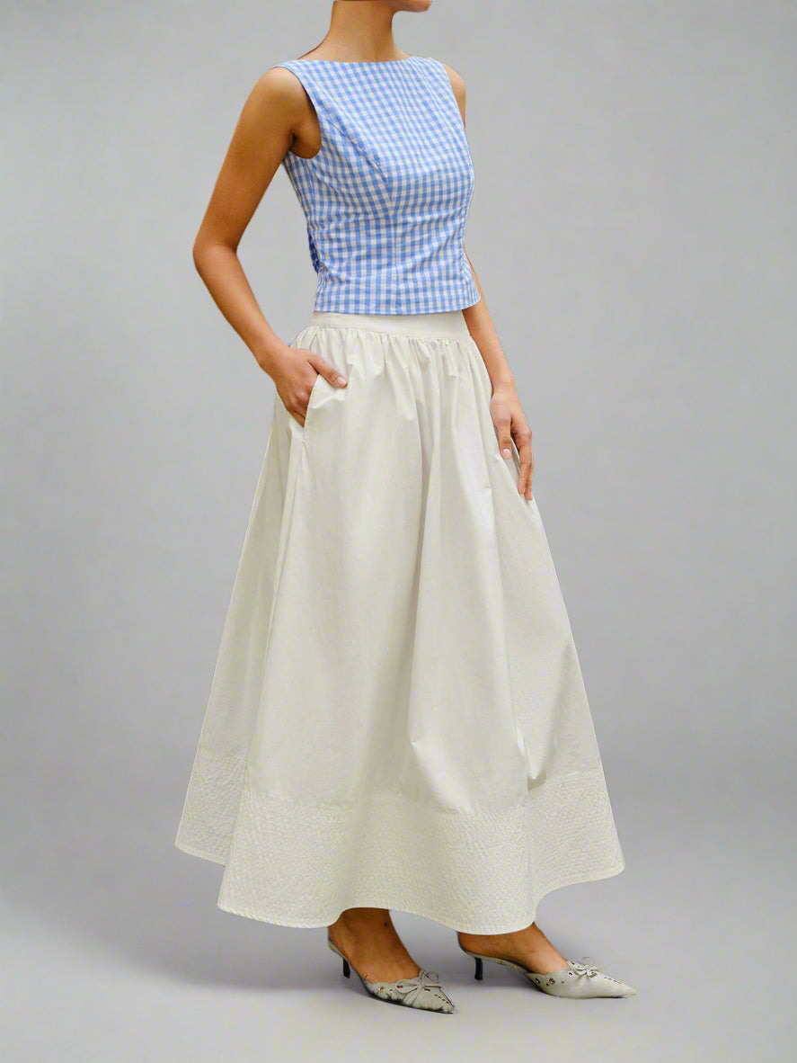 White flared long skirt