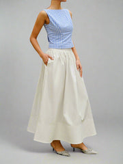 White flared long skirt