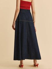 Long dark blue denim skirt
