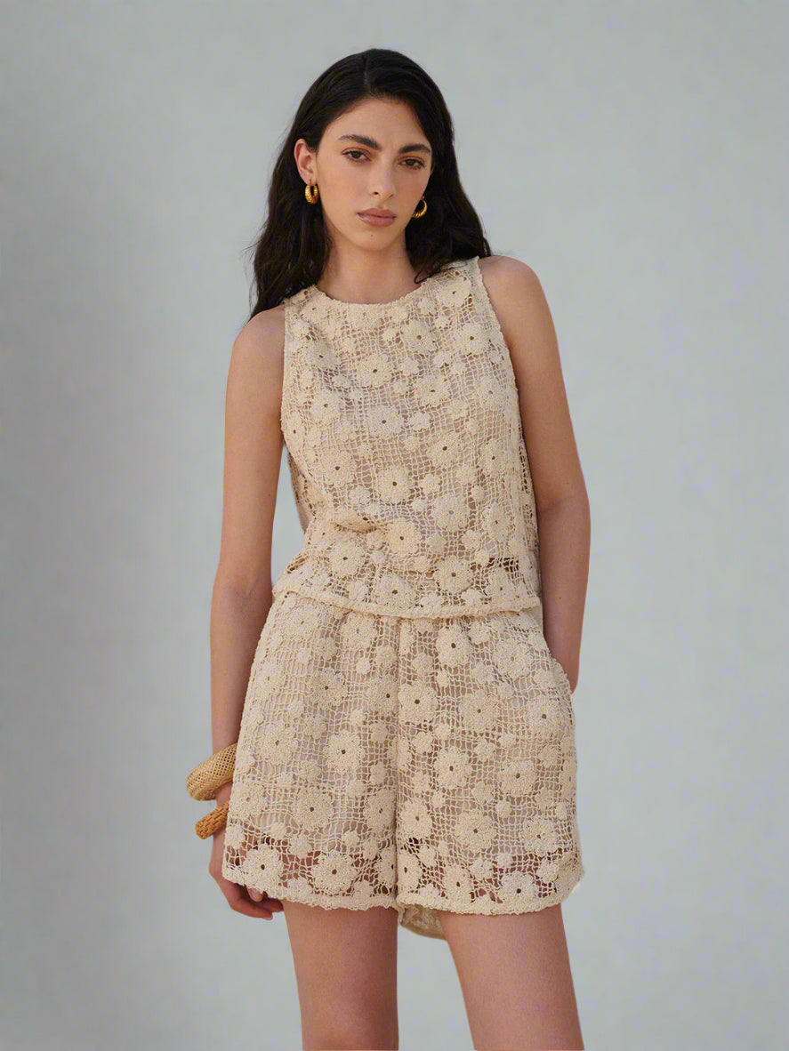 Beige floral lace set