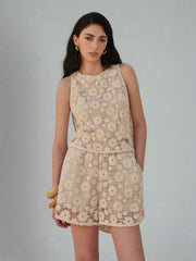 Beige floral lace set