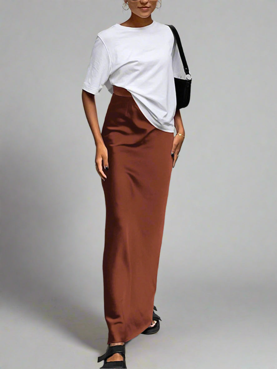 Elegant satin long skirt
