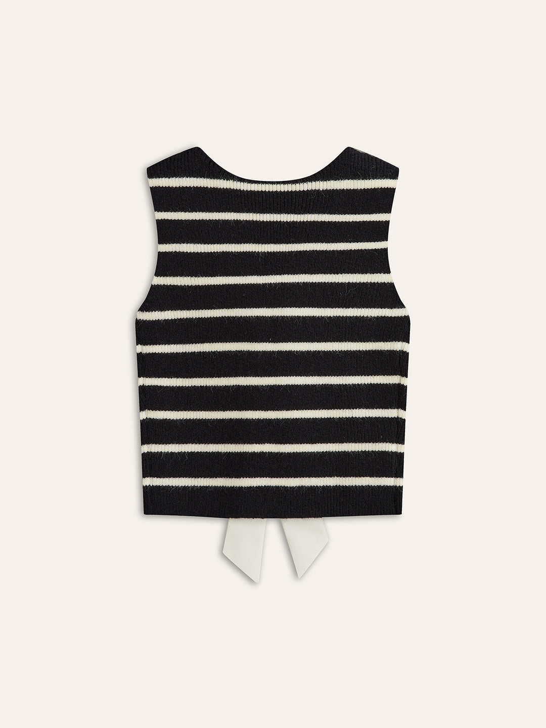 Sleeveless black and white striped knit top