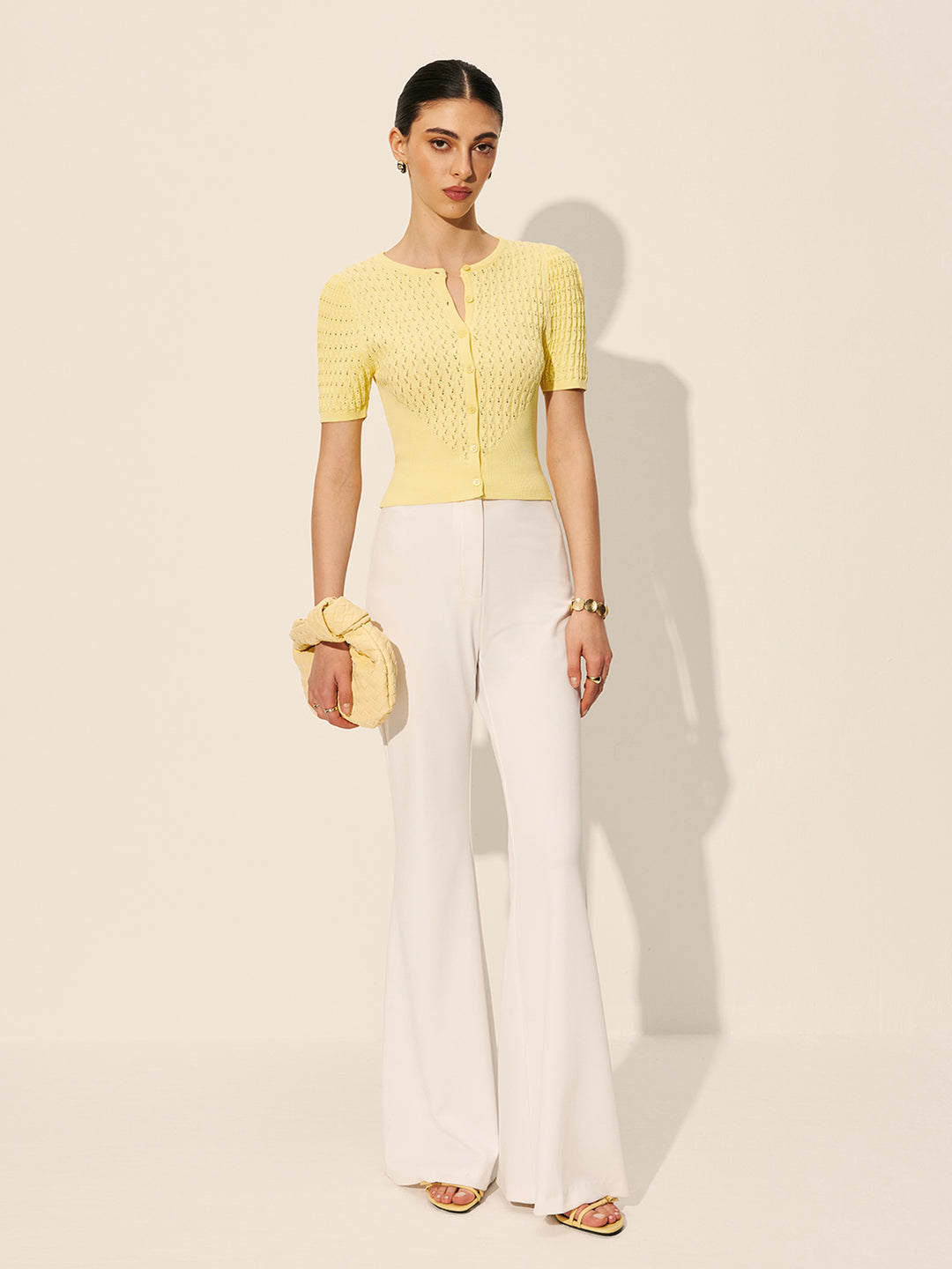 Short-sleeved knitted top with lace pattern