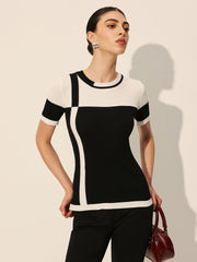 Black and white top with graphic pattern