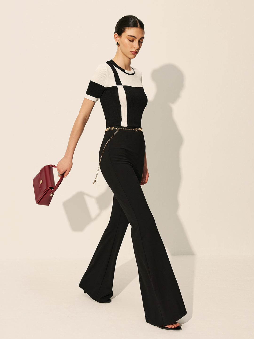 Black and white top with graphic pattern