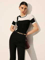 Black and white top with graphic pattern