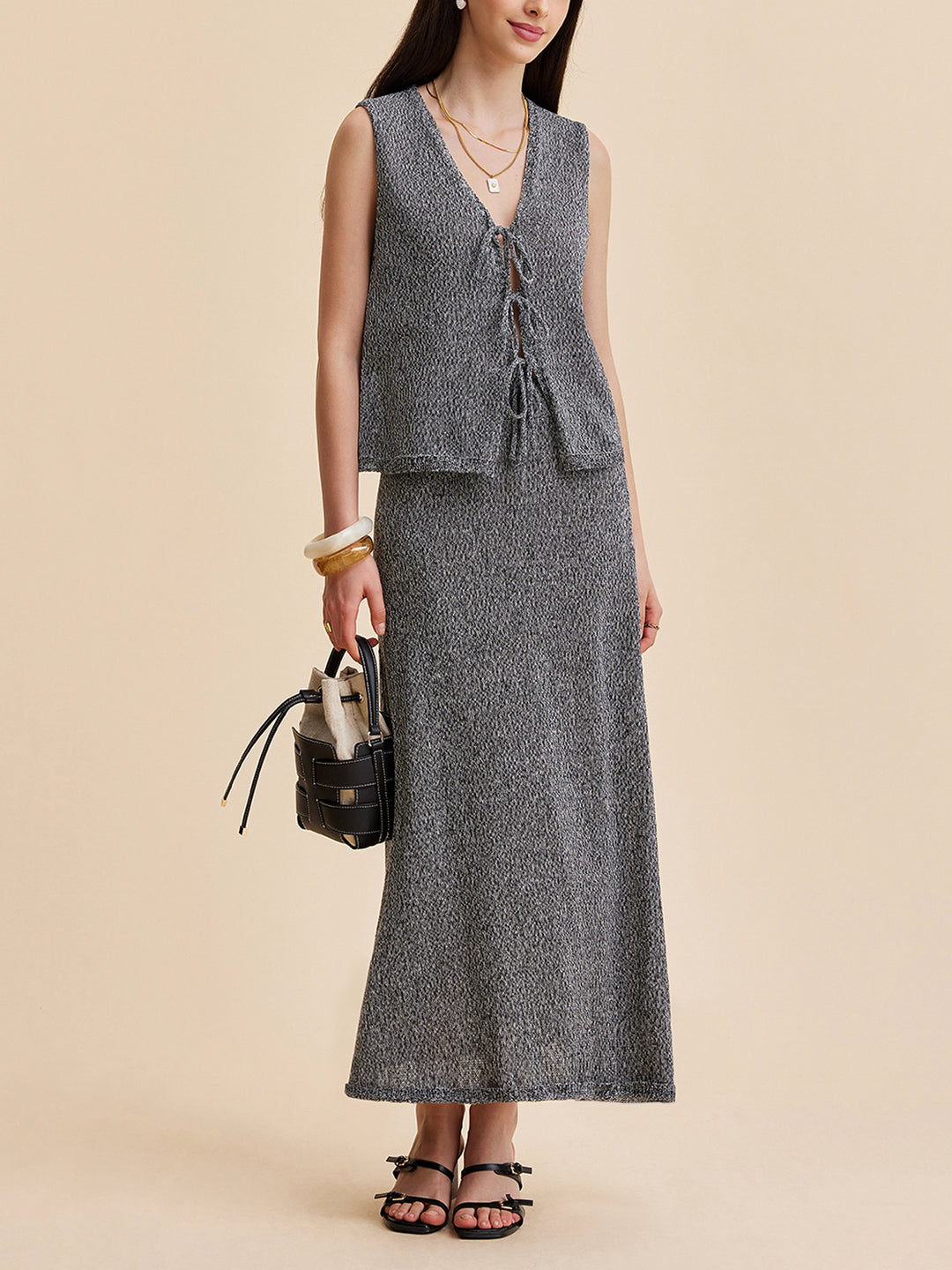 Gray set with sleeveless top and long skirt