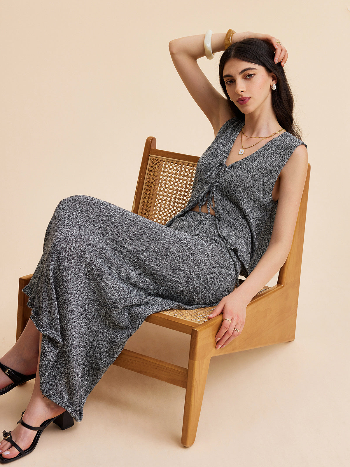 Gray set with sleeveless top and long skirt