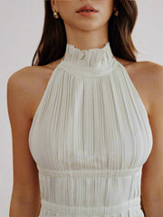 Pleated backless top and mini skirt set