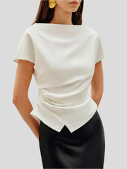 Draped top with asymmetrical hem