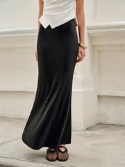 Long black satin skirt