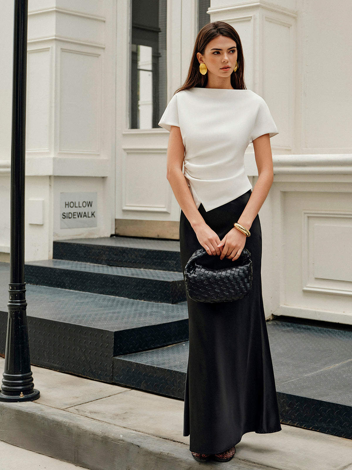 Long black satin skirt