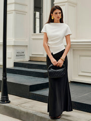 Long black satin skirt