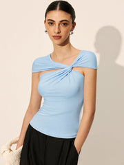 Light blue asymmetrical top with twist detail