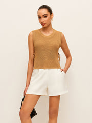 Beige knit sleeveless top with side lace closure
