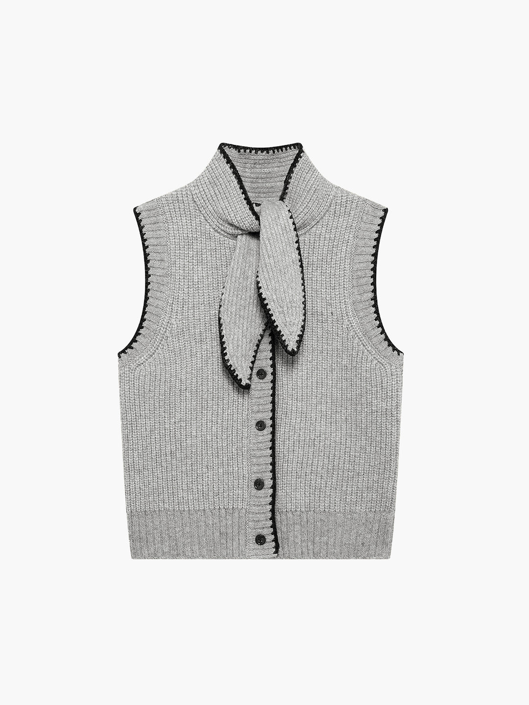 Beige knitted vest with knotted collar and buttons