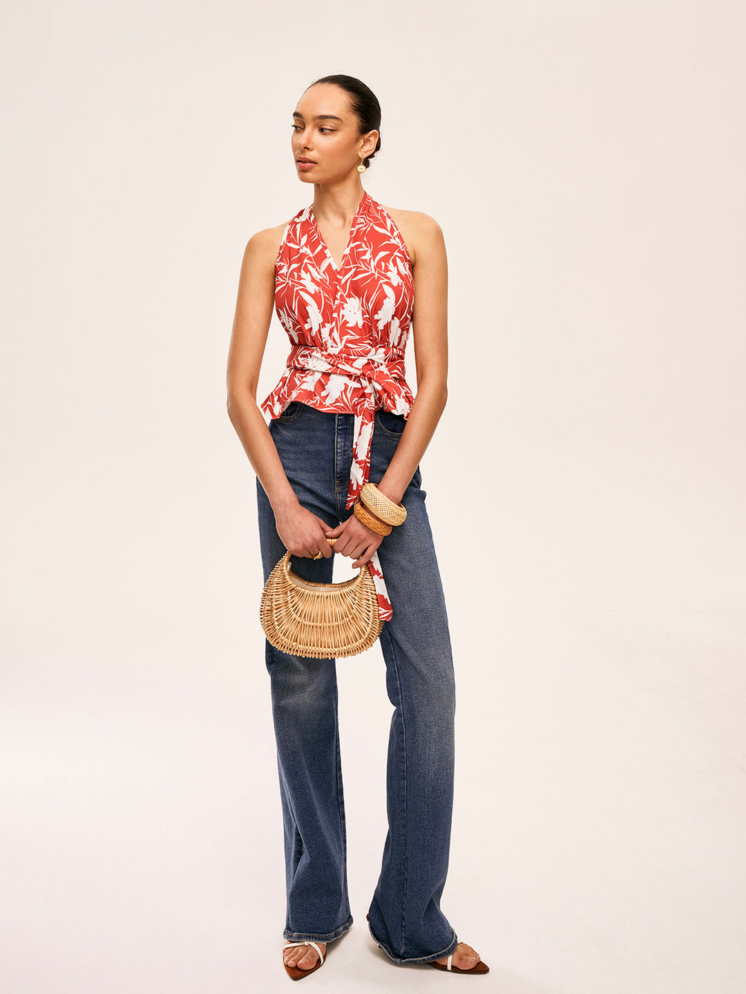 Striped halter top with bow straps