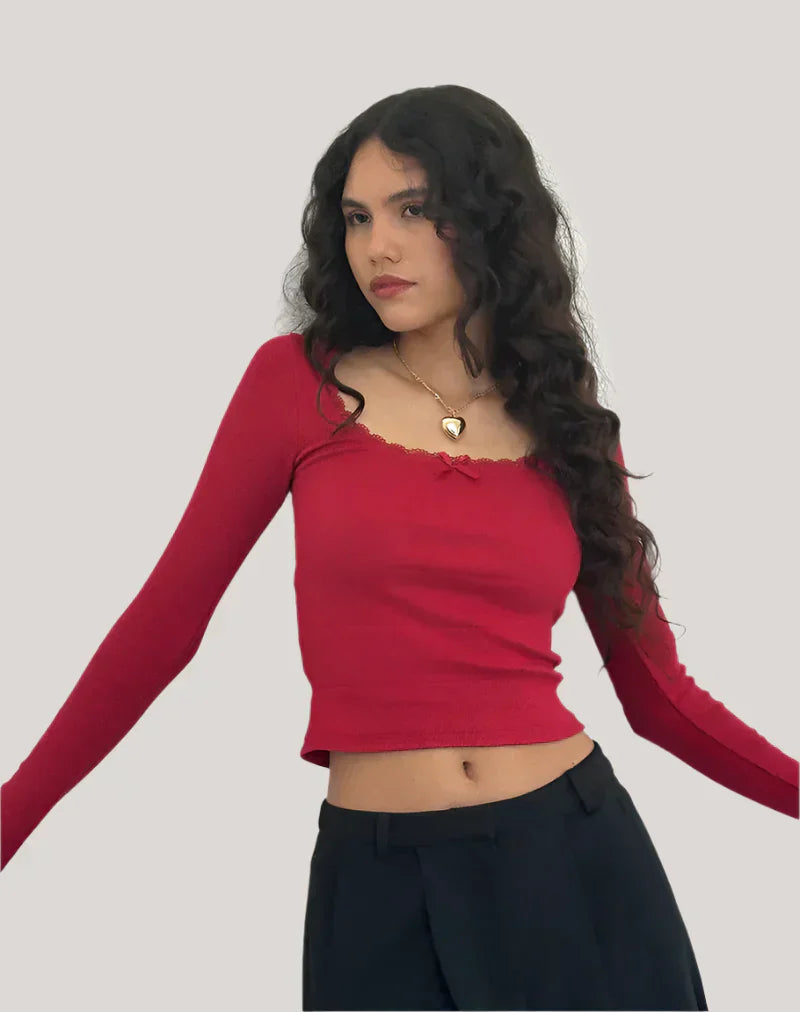 Randig smal topp med långa ärmar