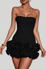 Strapless mini dress with ruffled skirt