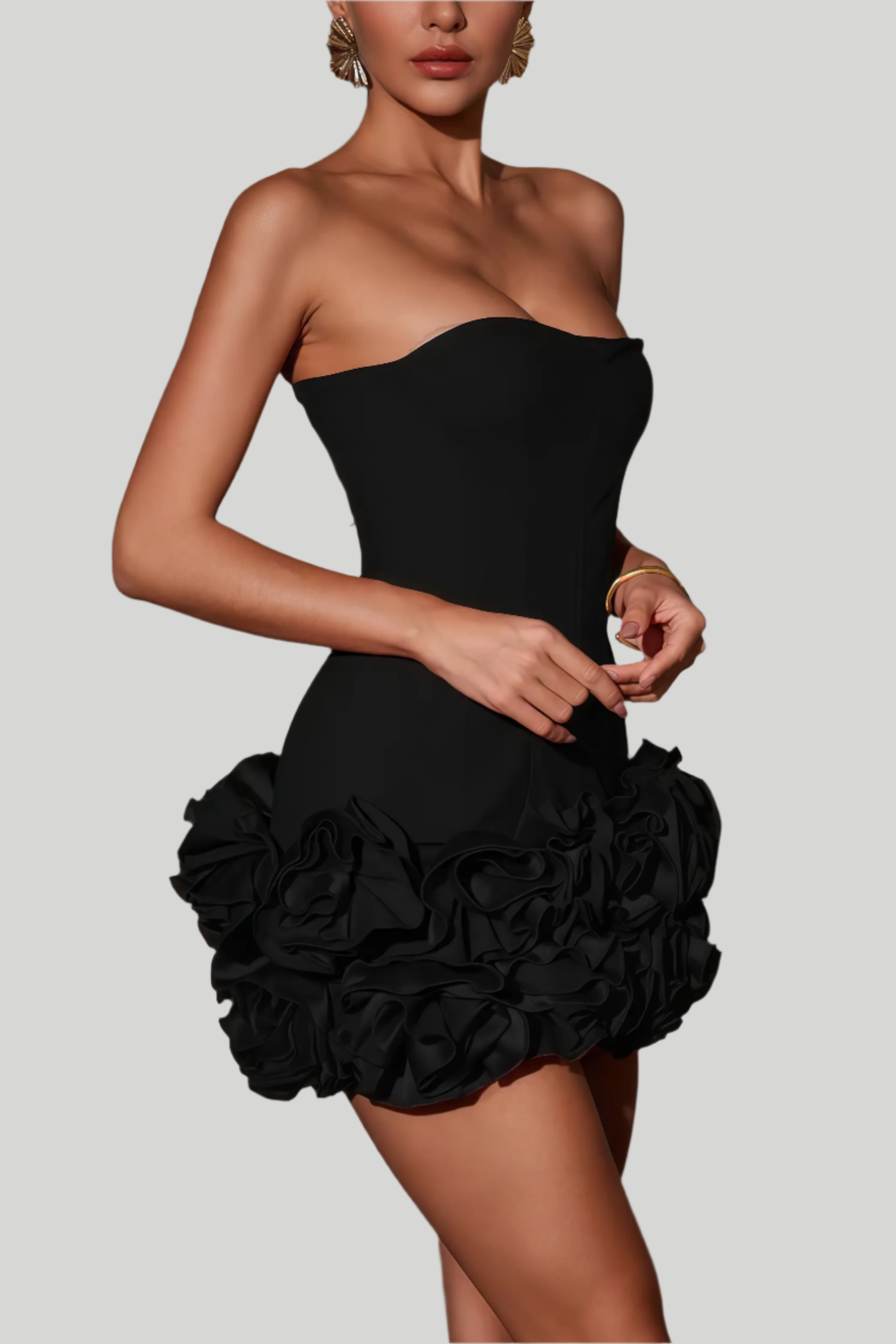 Strapless mini dress with ruffled skirt